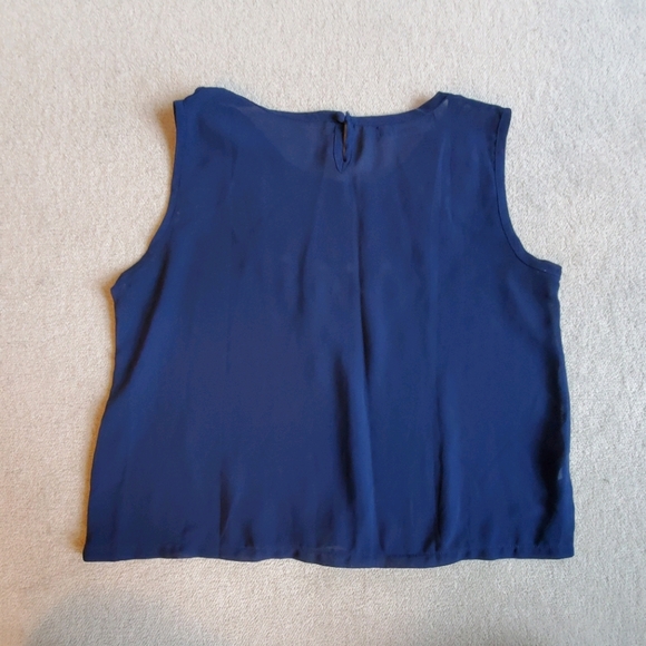 SHEER EMBROIDERED NAVY BLOUSE TANK - Picture 2 of 2